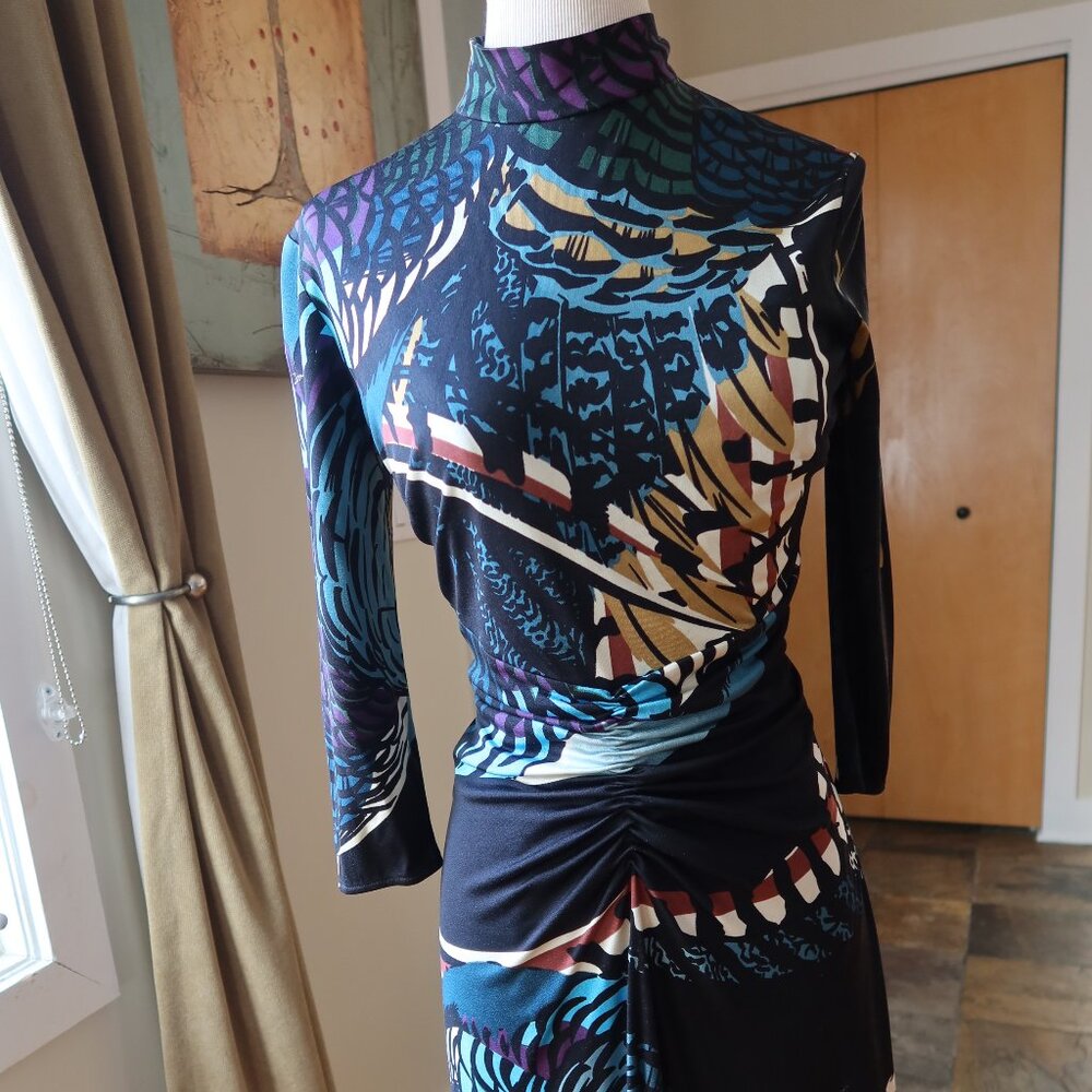 $495 ISSA London dress size US 4 abstract print mock neck 100% silk GORGEOUS!